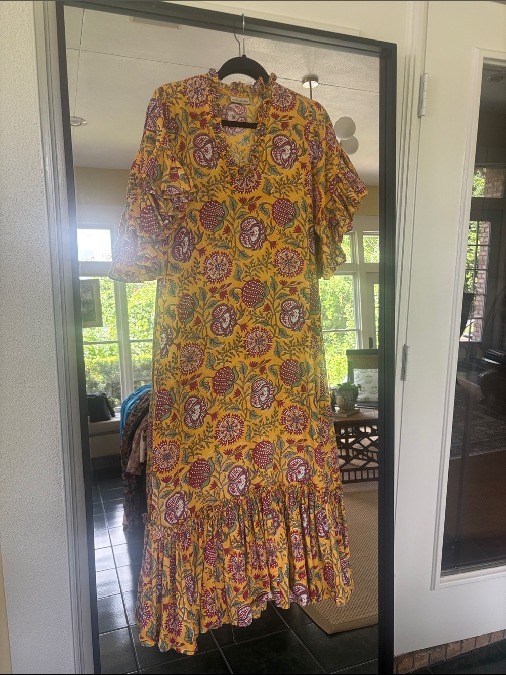 Yellow Floral Maxi Dress with Ruffle Hem